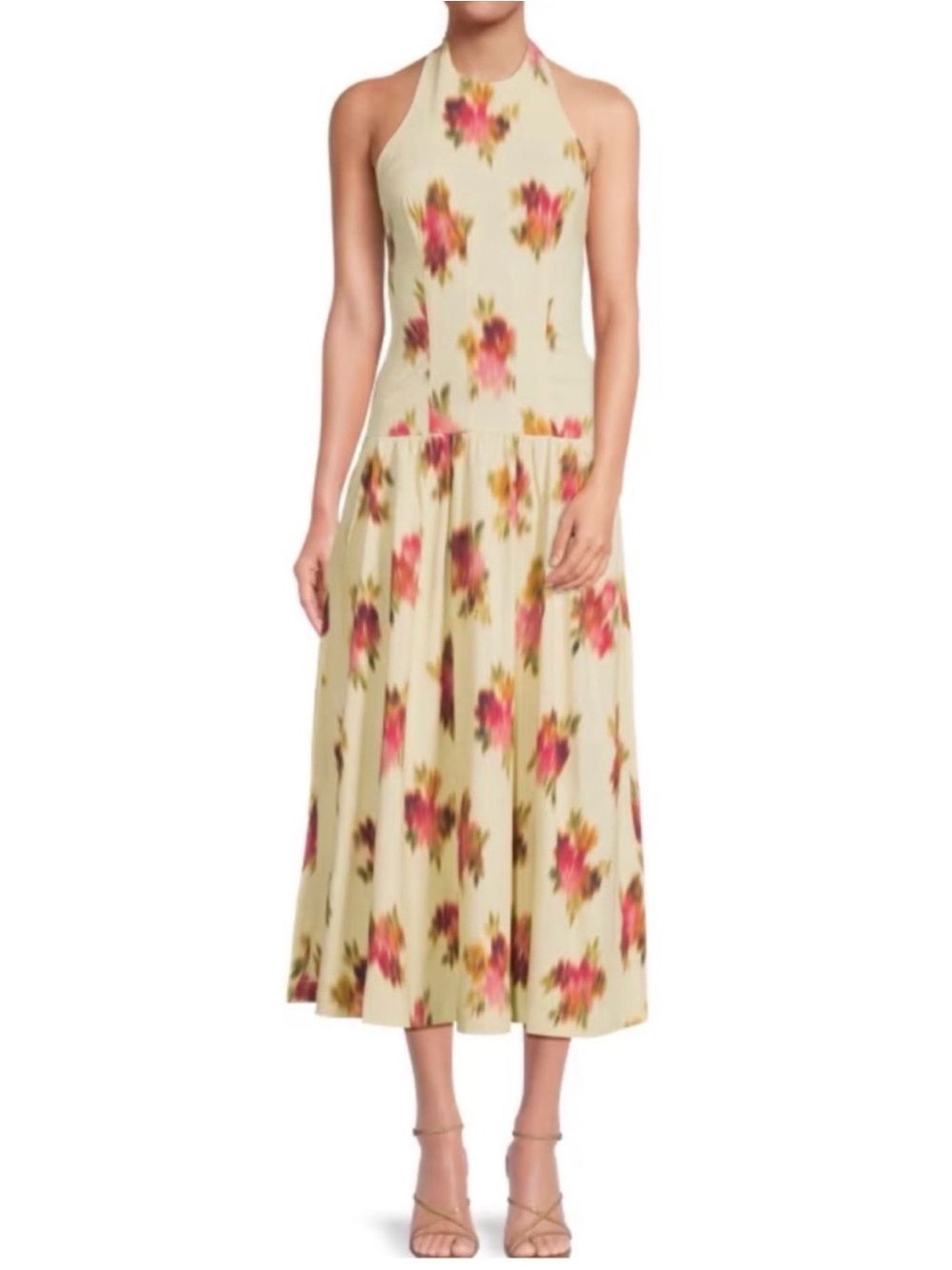 WeWoreWhat Halter Corset Midi Dress Blurred Floral Drop Waist Open Back NWT XL